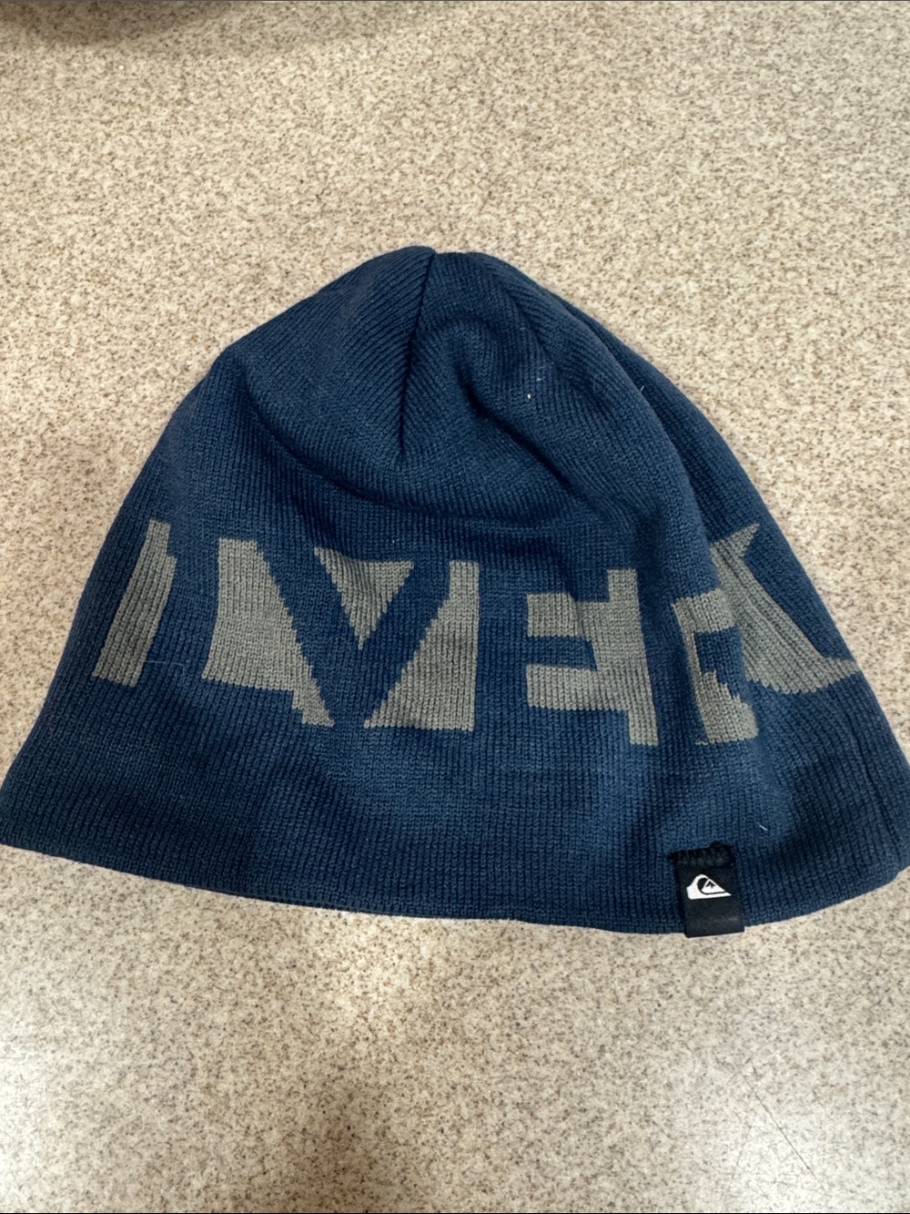 Quiksilver Navy and Gray Knit Logo Beanie